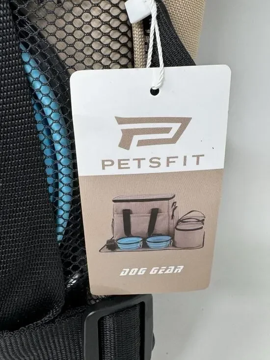 Petsfit Dog Travel Bag Kit 2 Bowls Food Containers Shoulder Strap New Beige