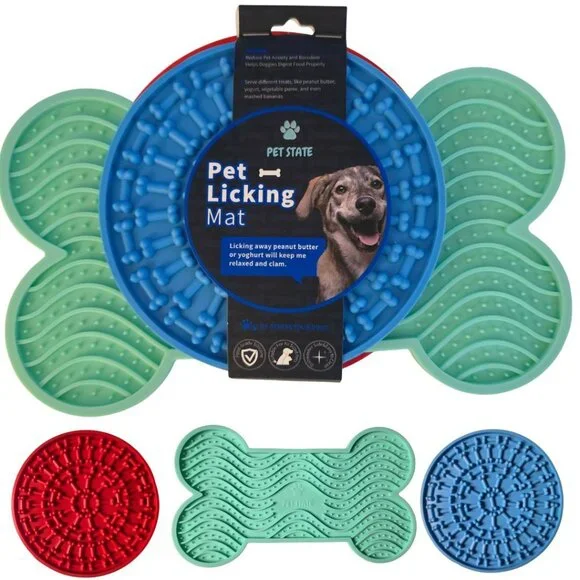 Dog Lick Mat 3 Pack Slow Feeder for Dogs & Cats Suction Cup Silicone Mats