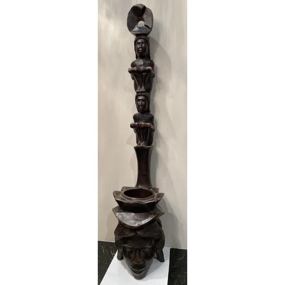 Vintage Native American Totem Pole Collection Hand Carved Bowl Solid Wood 26.5
