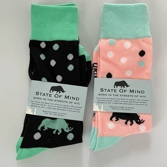 State of Mind women’s socks one size black green white 2 pack