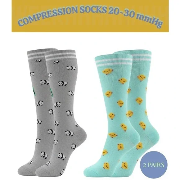 Unisex 20-30 mmHg‎ Compression Socks L/XL Knee High Medical Animal 2 Pack NEW