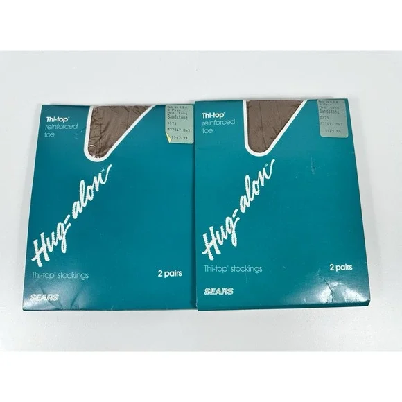 Vintage Sears Hug-alon Thi-top Stockings Sandstone 2 Packs Made in USA