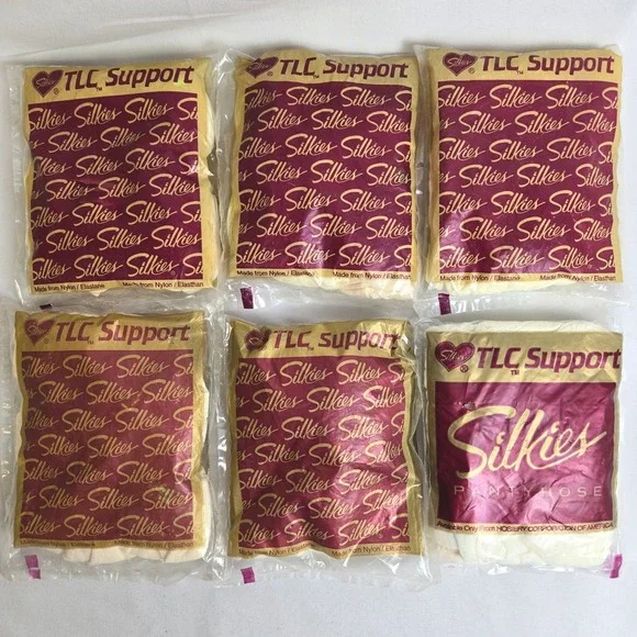 Silkies TLC Support Pantyhose Lot of 6 Vintage, Nylon Spandex, White Large,‎ New