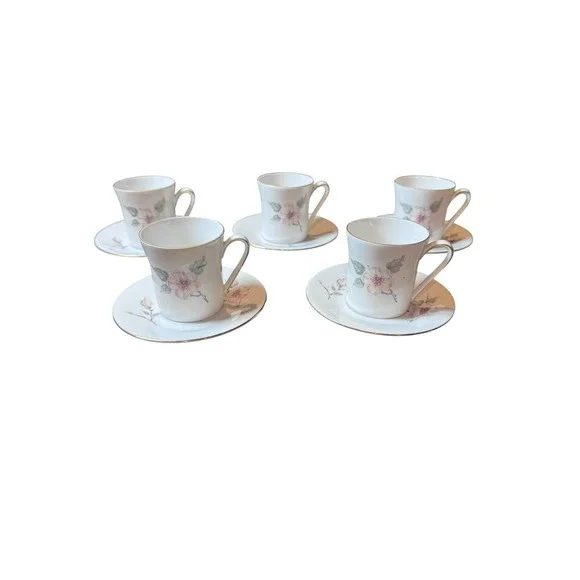 5 Scherzer Cups & Saucers Orchid Design Scherzer Bavaria Germany‎ Espresso