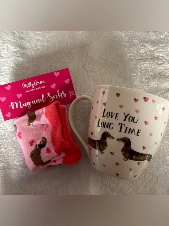 Dachshund Valentine’s Day large mug and sox combo