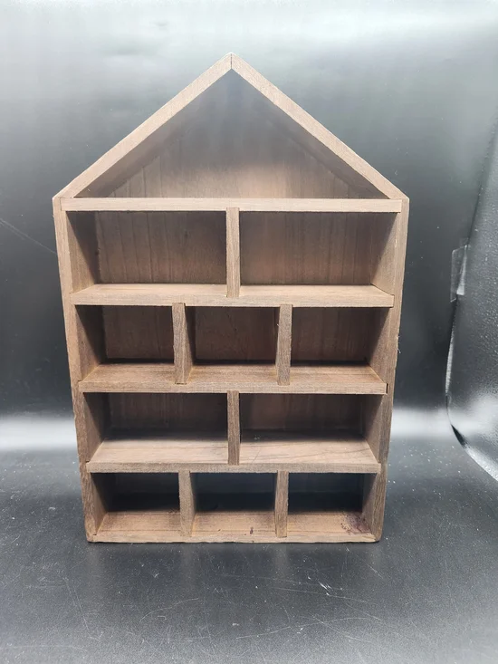 Wooden House-Shaped Wall Shelf - Brown