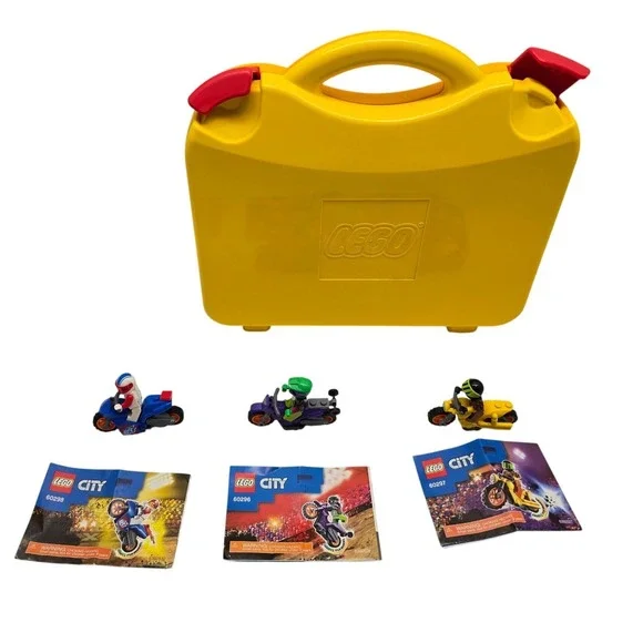 Lego City Stuntz Bike Bundle 60298 60296 60297 Minifigures Yellow Carrying Case