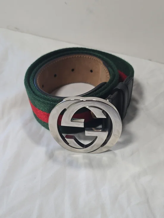 Gucci Men's Green and Red Web Belt