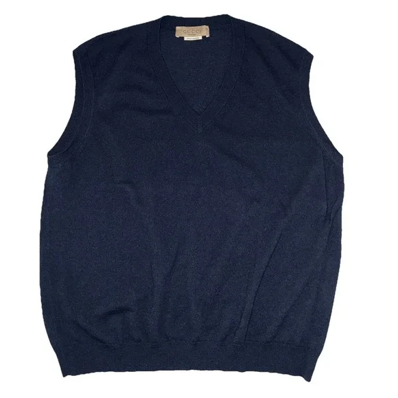 Gucci Sweater Vest Men's 3XL Navy Wool Knit V-Neck Uniform Pullover *SLIM FIT*