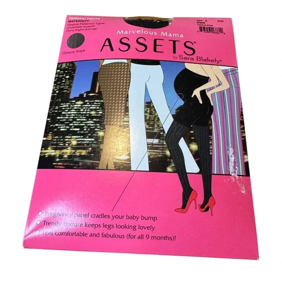 Assets‎ by Sara Blakely Marvelous Mama Maternity Opaque Stripe Tights Size 2