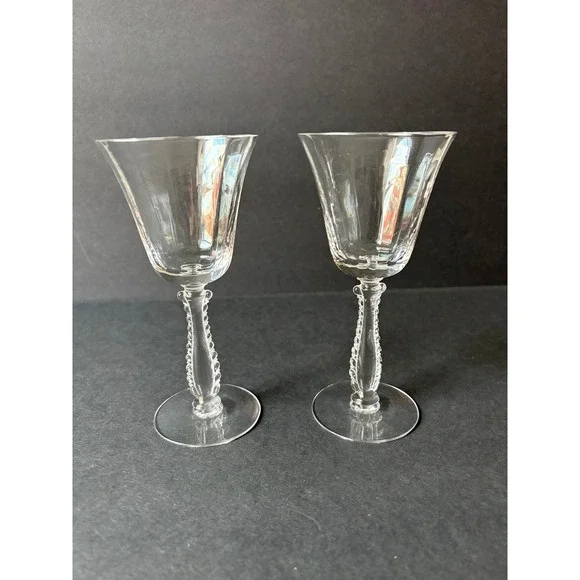 Vintage set of 2 Silver Flutes By Fostoria Claret Wine Glasses‎