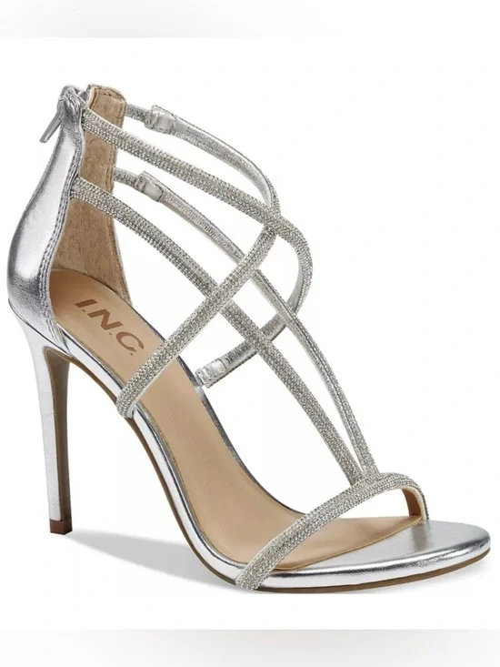 INC Krista Silver Strappy Rhinestone Heels‎ Size 10 New Dress Sandals