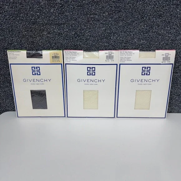 Vtg Givenchy Pantyhose Lot 3 Pairs Body Gleamers Smoothers Size D Black Ivory