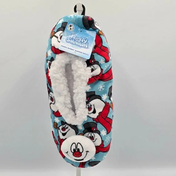 Frosty the Snowman Women's Holiday Fuzzy Babba 3D Slipper Socks Shoe Size 7-9.5