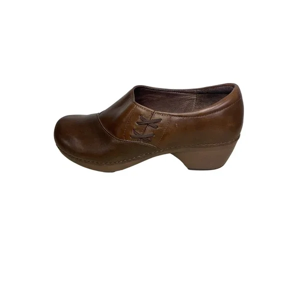 Dansko Stacie Brown Leather Nursing Mules Clogs Women 39 Slip On Shoes Comfort