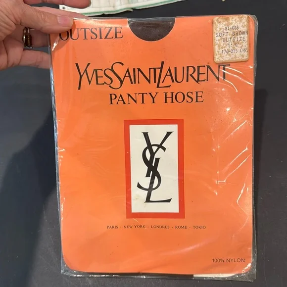 Vintage 1970s Yves Saint Laurent Panty Hose Soft Brown Outsize 170-215 lbs 5’-6’