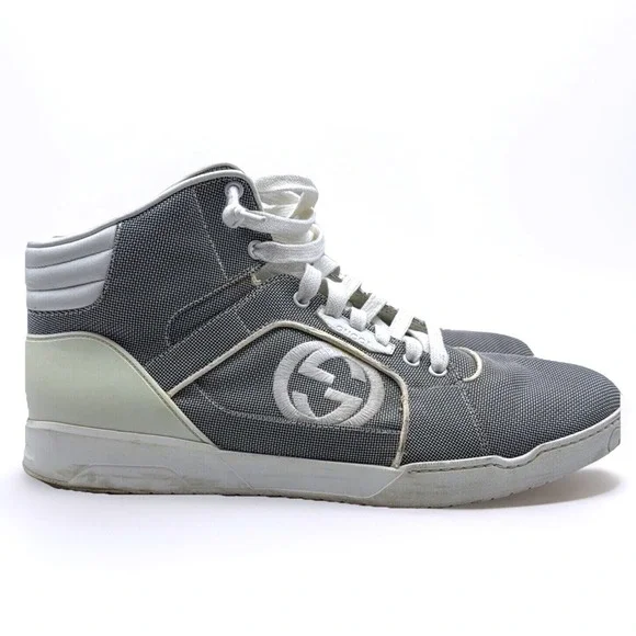 Gucci High Top Sneakers Grey Canvas Interlocking G Logo Men's size 12 309517