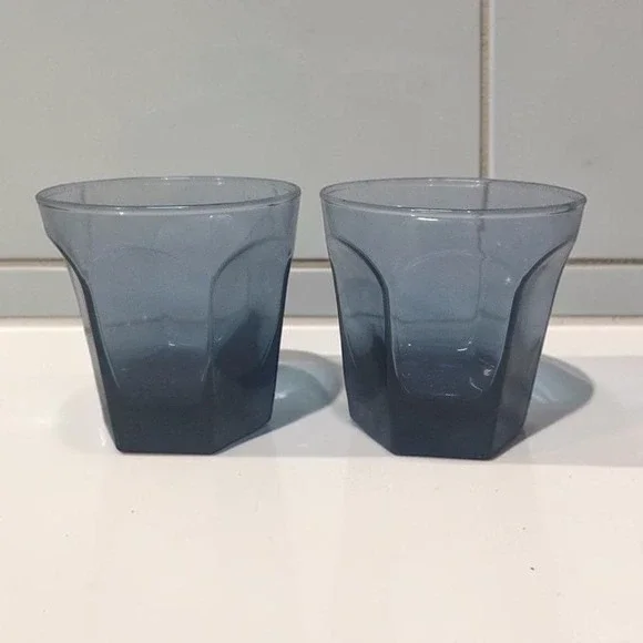 Anchor Hocking Courtney Dark Blue Rocks Glasses, Set of 2, VTG‎ Lowball Tumblers
