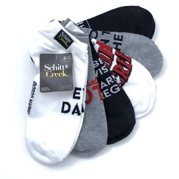 Schitts Creek 6-Pack Black White Gray Novelty Ankle Socks