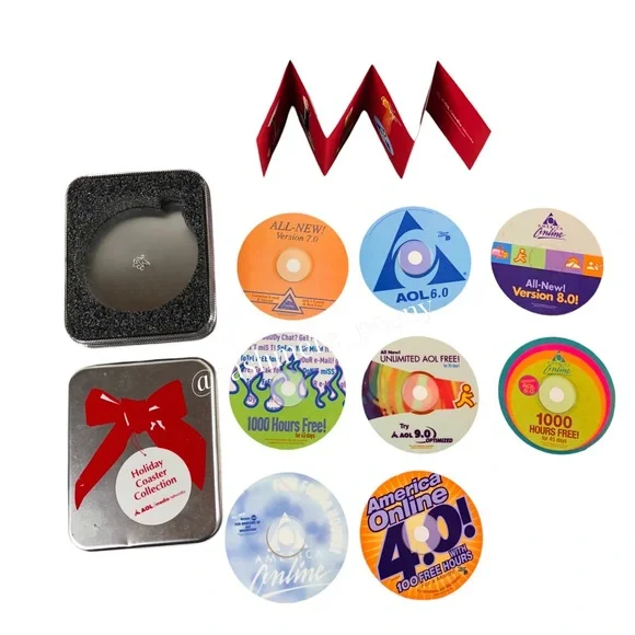 AOL Holiday Coaster Collection Rare Media Networks in Tin Case with 8 Coasters