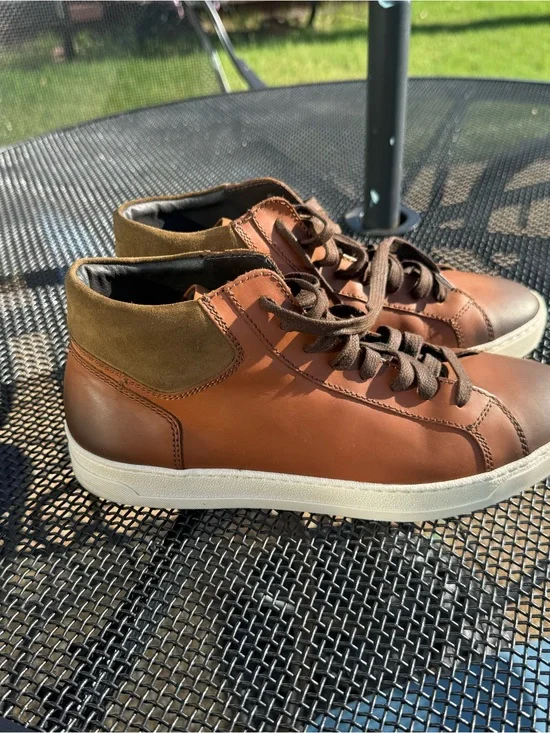 Bruno Magli Brown Leather Chukka Sneakers with Olive Suede Collar