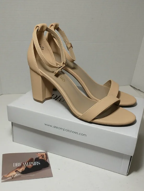 Dream Pairs Chunky Heeled Nude Strappy Shoe, Size 8, Worn Once