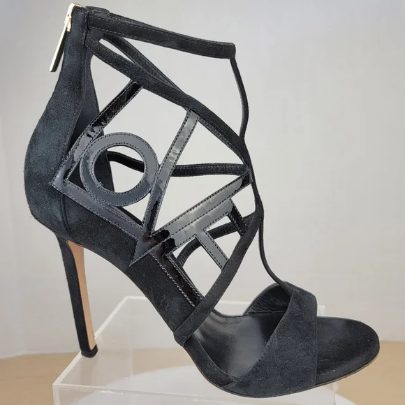 Tamara Mellon Black Suede Love Strappy Stiletto High Heel Sandals EU 37.5 US7