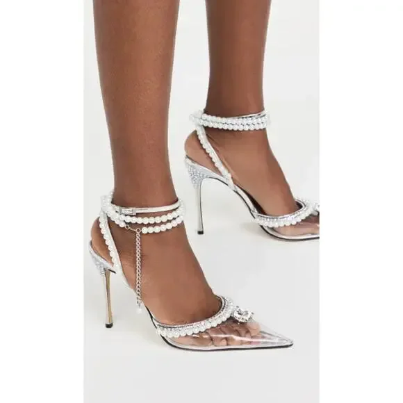 Mach & Mach Diamond of Elizabeth Embellished PVC Patent-Leather Heels