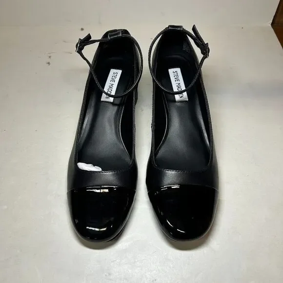 Steve Madden Womens 8.5 M Black Leather Eli Ankle Strap Heels NIB MA3