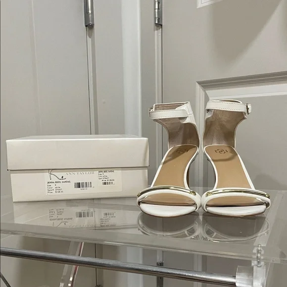 Ann Taylor Jenna White and Gold Heeled Sandals