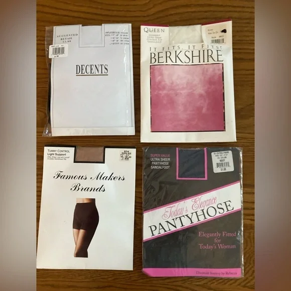 Vintage Lot Of Ladies Pantyhose Queen Size Navy Black Lt Beige Ivory