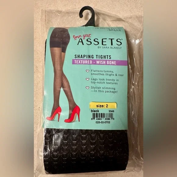 Love Assets By Sara Blakely Shaping Tights Textured Wish Bone Size 2 Black New