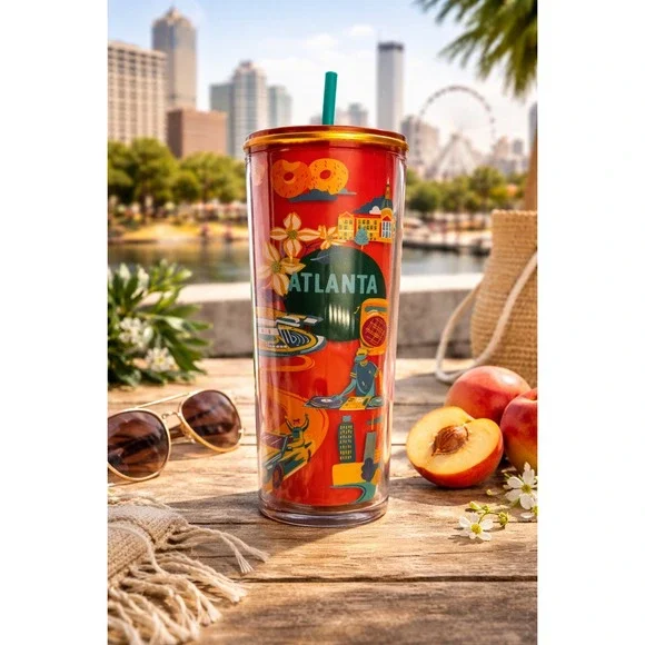 Starbucks Discovery Series Atlanta Tumbler 24 oz Reusable Travel Cup with‎ Straw