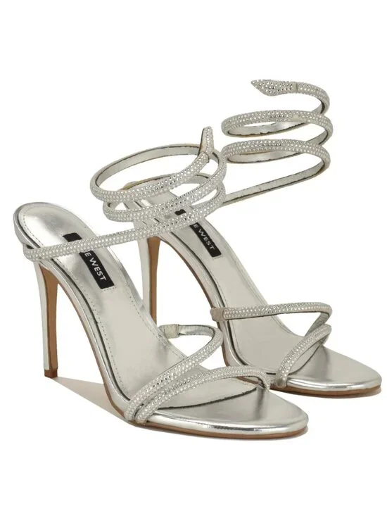 Nine West Maskil 2 Wrap Dress Heels Silver Women's - 8.5M