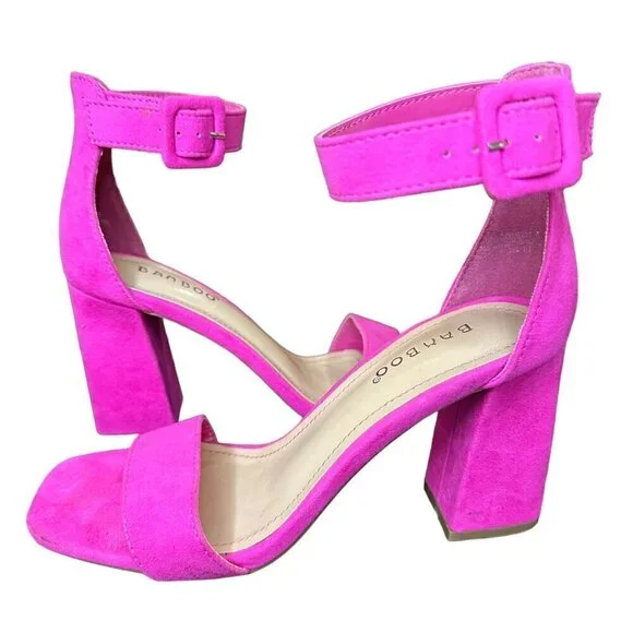 Bamboo Nicole Square Open Toe Block Chunky Heel Barbie HOCO‎ Pink Size 6