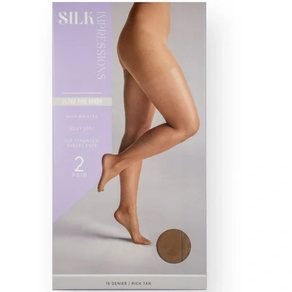 Silk Impressions Ultra Fine Sheer Pantyhose 2-Pair XXL Rich Tan 15 Denier