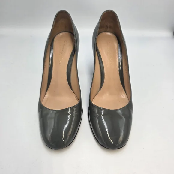 GIANVITO ROSSI Taupe (Green/Gray) Patent Block Heeled Pump (85mm), Size 35½