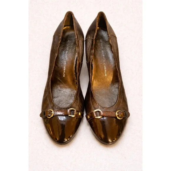 AGL Italy Leather‎ Pumps 40.5 Brown Cap Toe Buckle