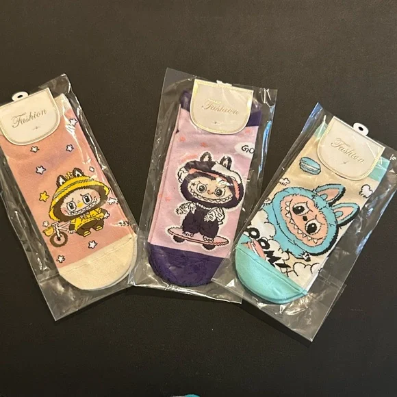 Monster Print Socks Set - Pink, Purple, Blue - fits women’s 6 to 10
