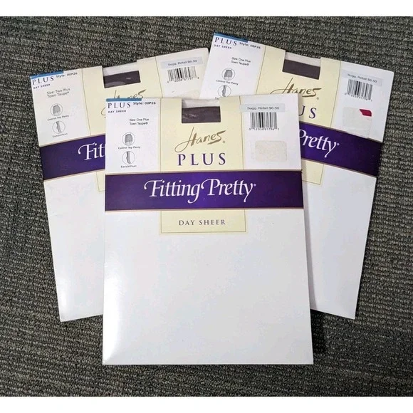 3 Hanes Fitting Pretty Pantyhose Plus‎ Size One 1 Town Taupe Day Sheer NOS 2000