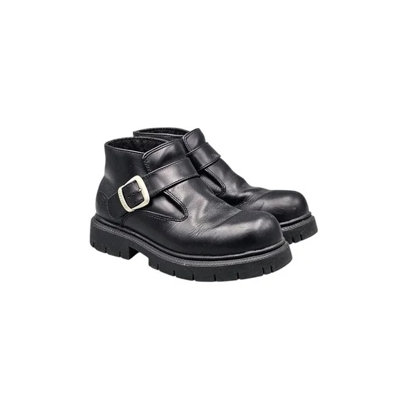 Skechers Men's Size 9 US VGC Black Leather Y2K Chunky Buckle Strap Moto‎ Boots