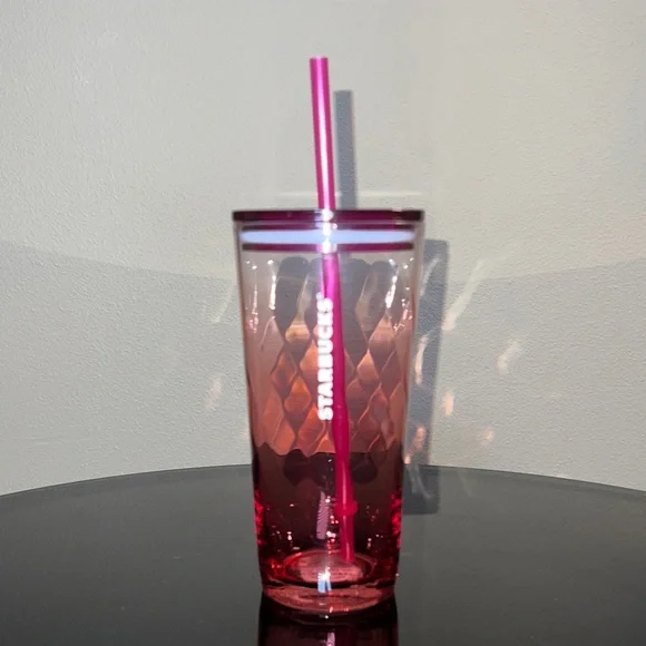 Starbucks 2021 Pink Ombré Swirl Glass Tumbler 18oz Ice Coffee Cup Straw NWT
