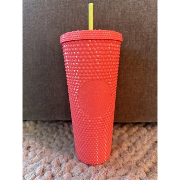 Starbucks Venti 2022 Summer Studded Dragon Fruit Tumbler 24oz Coral Pink