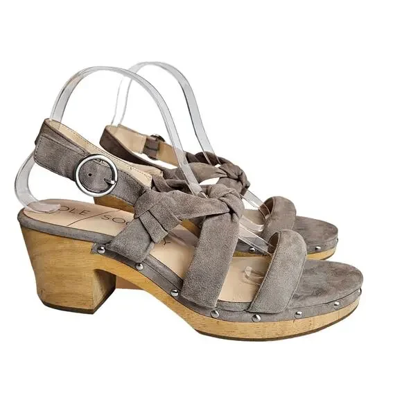 Sole Society Mariel Wooden Clog Heels Taupe Tan Women's 10‎ Boho Chic Weekend