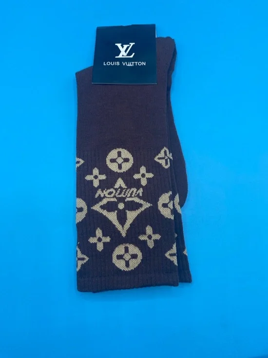 Louis Vuitton Brown‎ and Beige Monogram Crew Socks