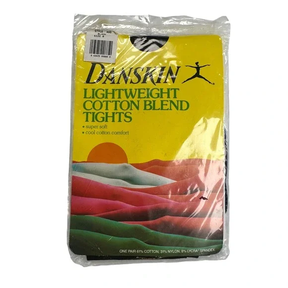 Danskin Tights Vintage 1980s Black Cotton Blend Footed Dance Size B NIP USA Made