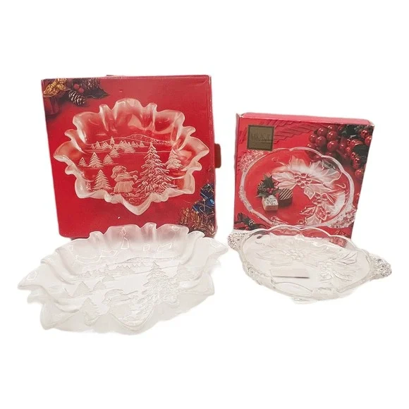 2 Mikasa German Christmas Crystal Dishes Christmas Story & Bloom Candy Sweets