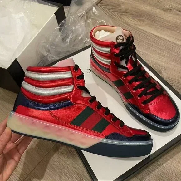 NIB Authentic Gucci Leather High 'Metallic Red'