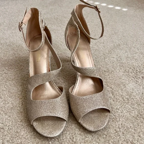 Dream‎ Pairs Gold Glitter Heels Ankle Strap Criss Cross Party Shoes US 10