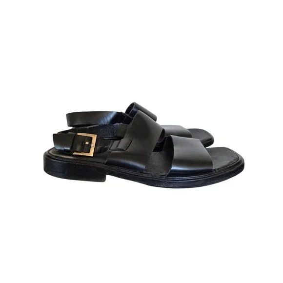 Gucci Black Leather Square Toe Minimalist Buckle Slingback Sandals sz 7.5D